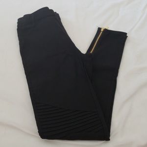 OS Black Moto Leggings with gold zipper detail